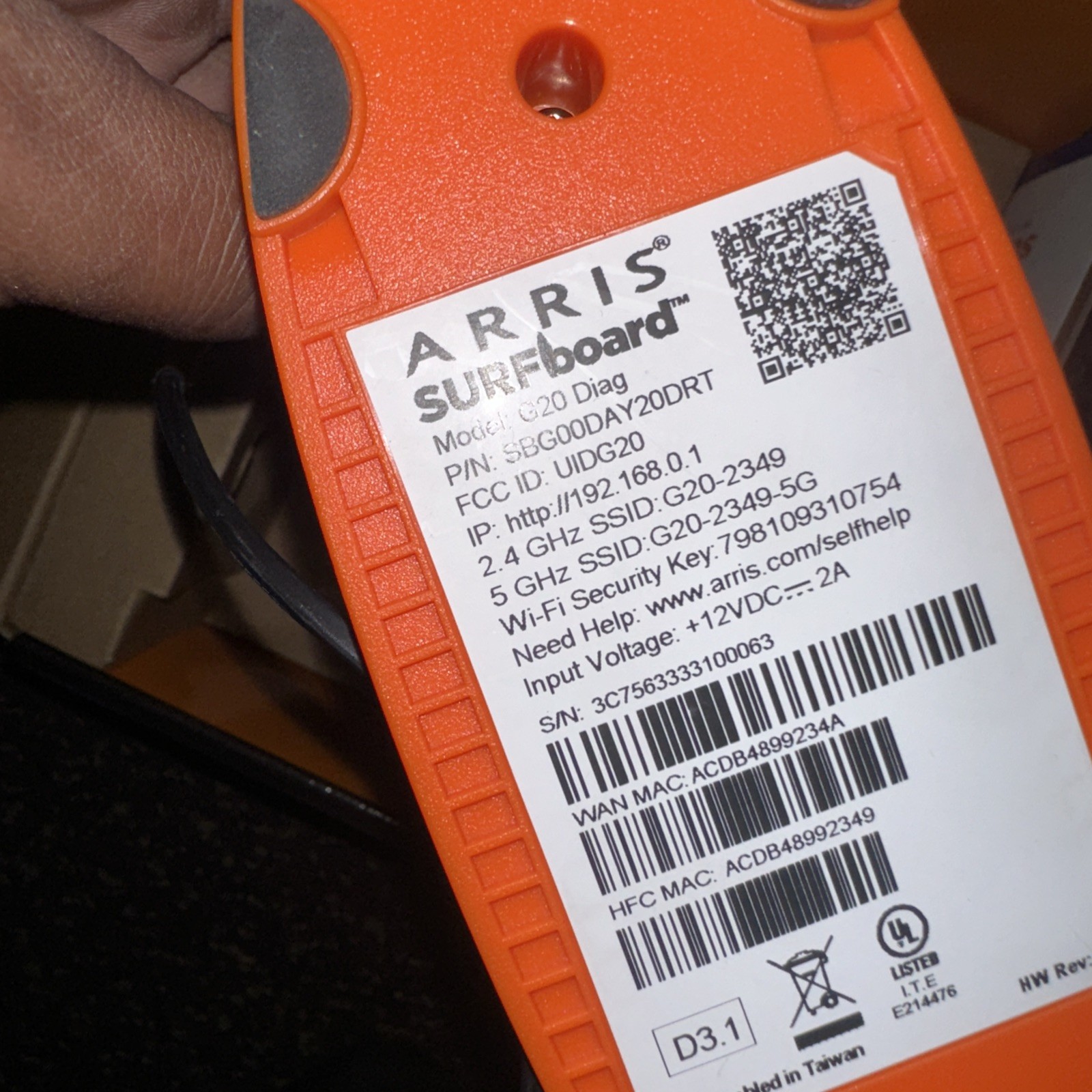 ARRIS SURFboard G20 DOCSIS 3.1 Cable Modem AX3000 ROUTER EX Condition works!
