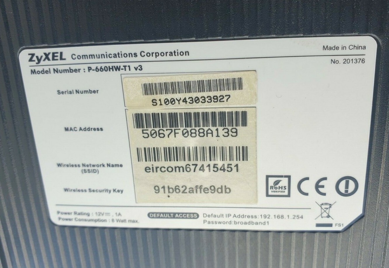 ZYXEL P-660HW-T1 V3 201376 WIFI MODEM (R6S3.3)