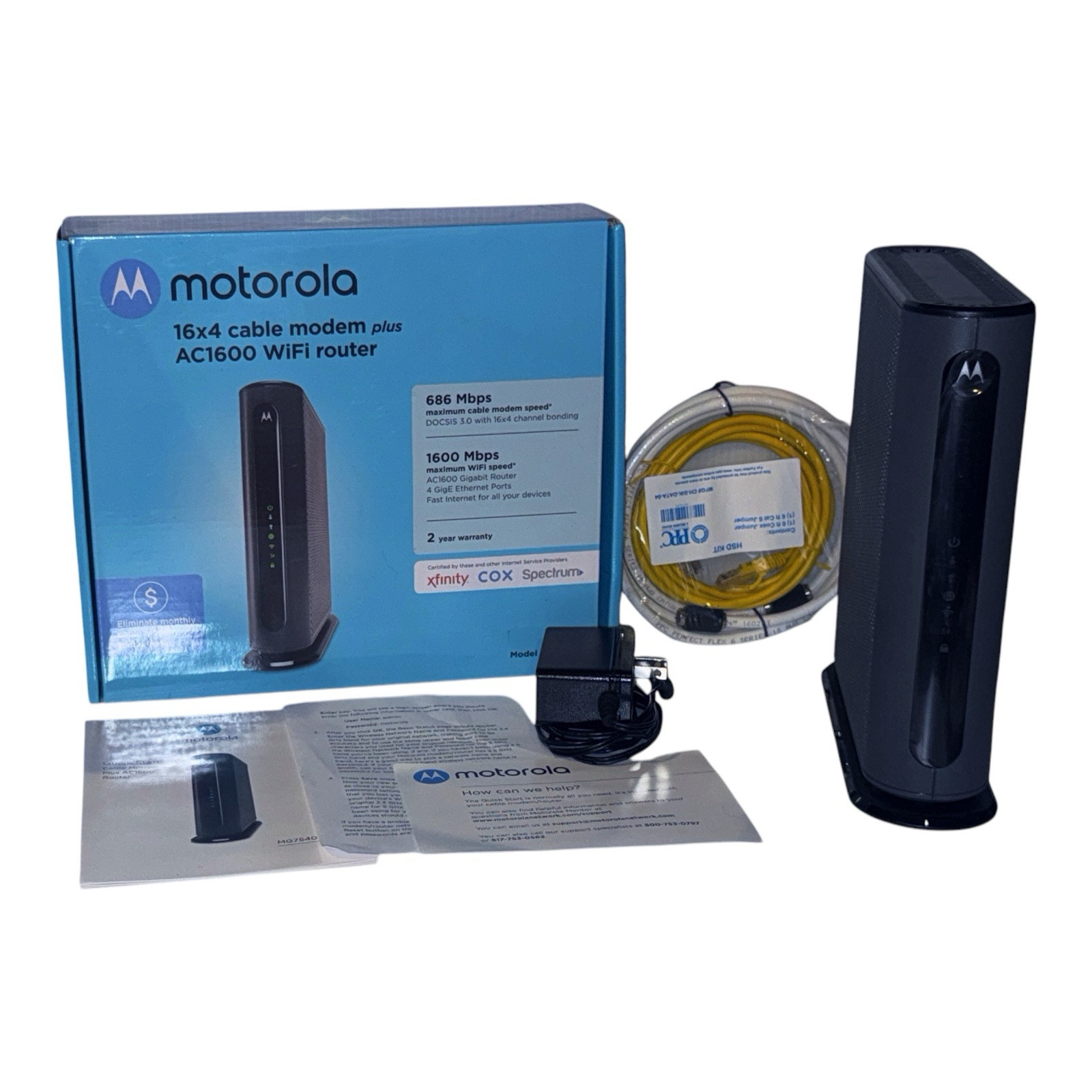 Motorola MG7540-10 16×4 Cable Modem In Box – Black