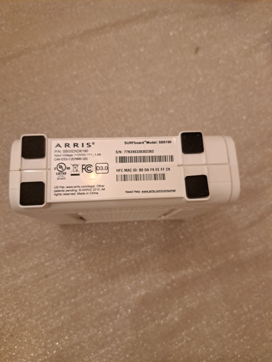 ARRIS Surfboard SB6190-RB DOCSIS 3.0 Cable Modem, White (Renewed)