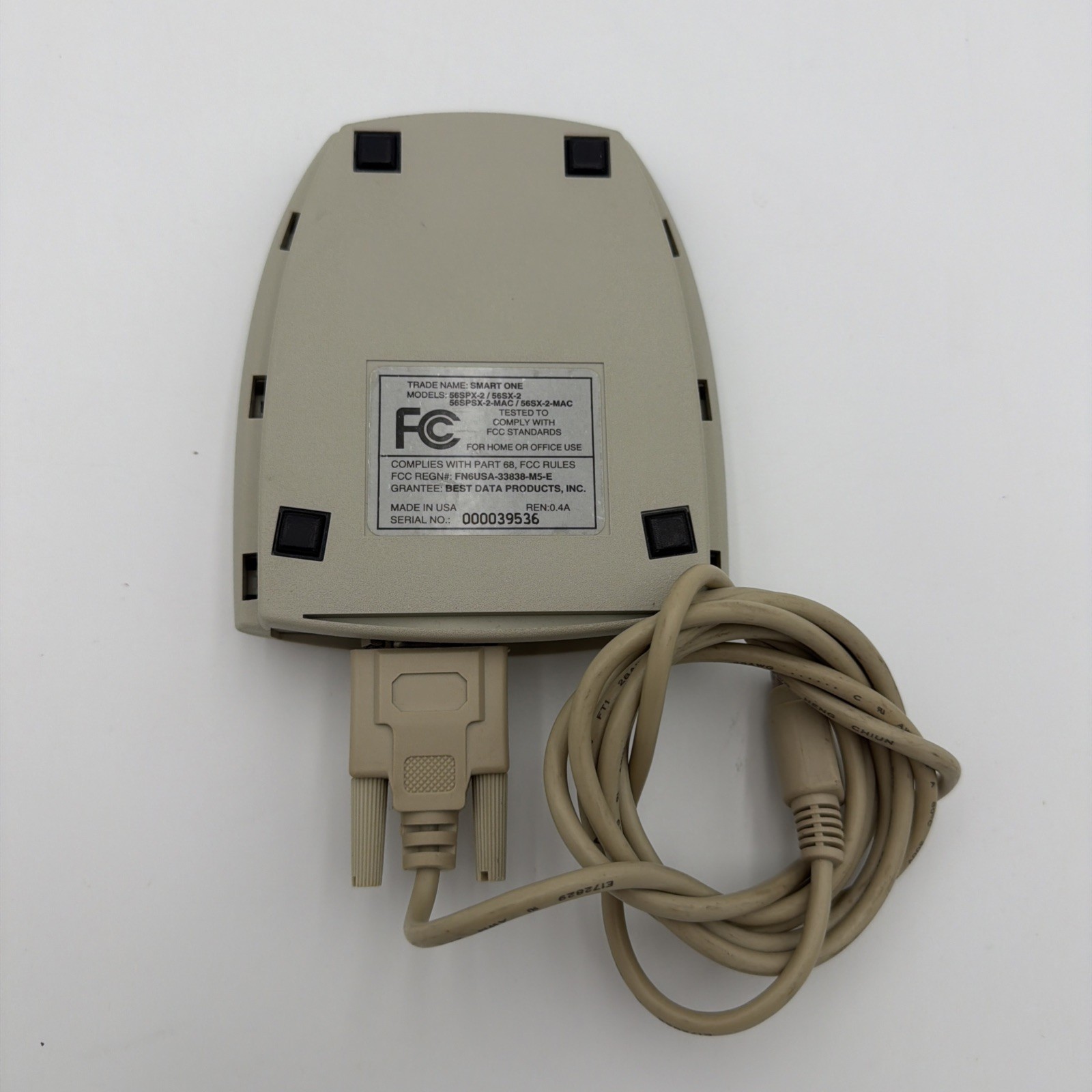 Best Data Smart One 56K External Fax Modem w Apple Mac Macintosh Serial Cable