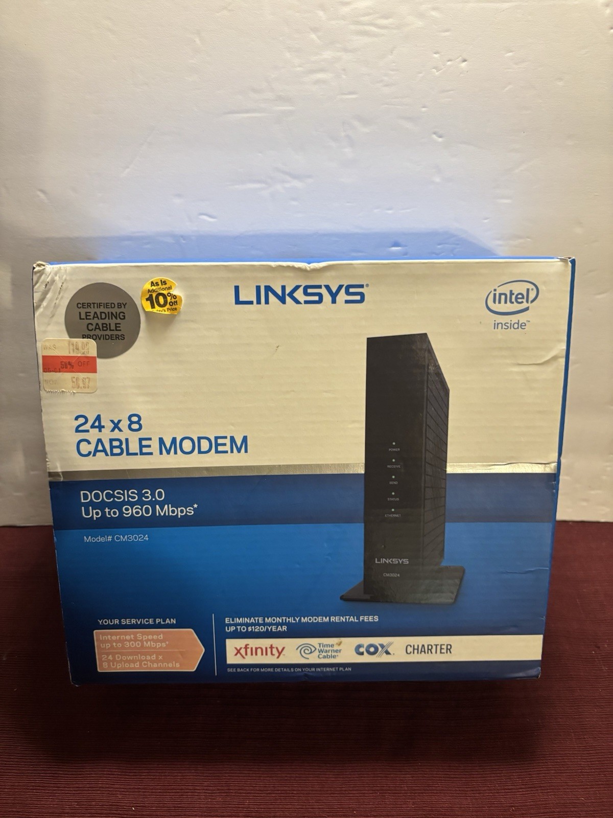 Linksys CM3024 Cable Modem DOCSIS 3.0 up to 960 Mbs & internet up to 300 MBPS