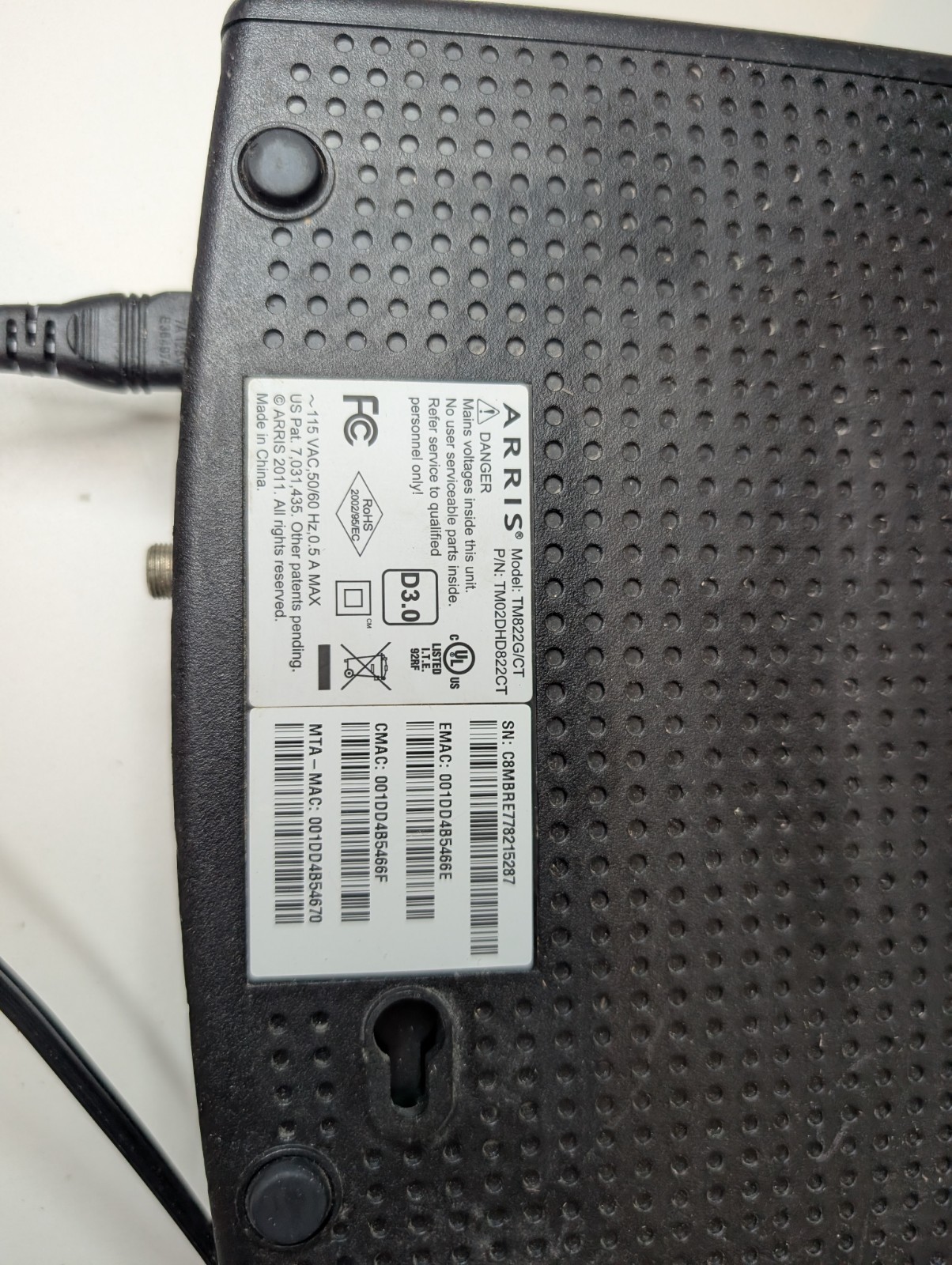 ARRIS TM822G/CT DOCSIS 3.0 Cable Modem TM822G Telephony eMTA Tested Working