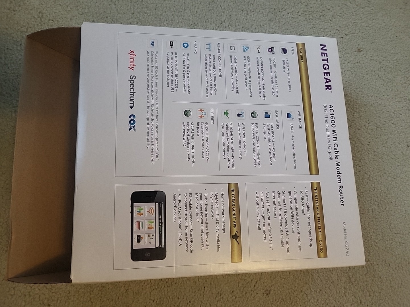 NETGEAR Cable Modem Wi-Fi Router Combo Dual Band C6250 DOCSIS 3.0 AC1600