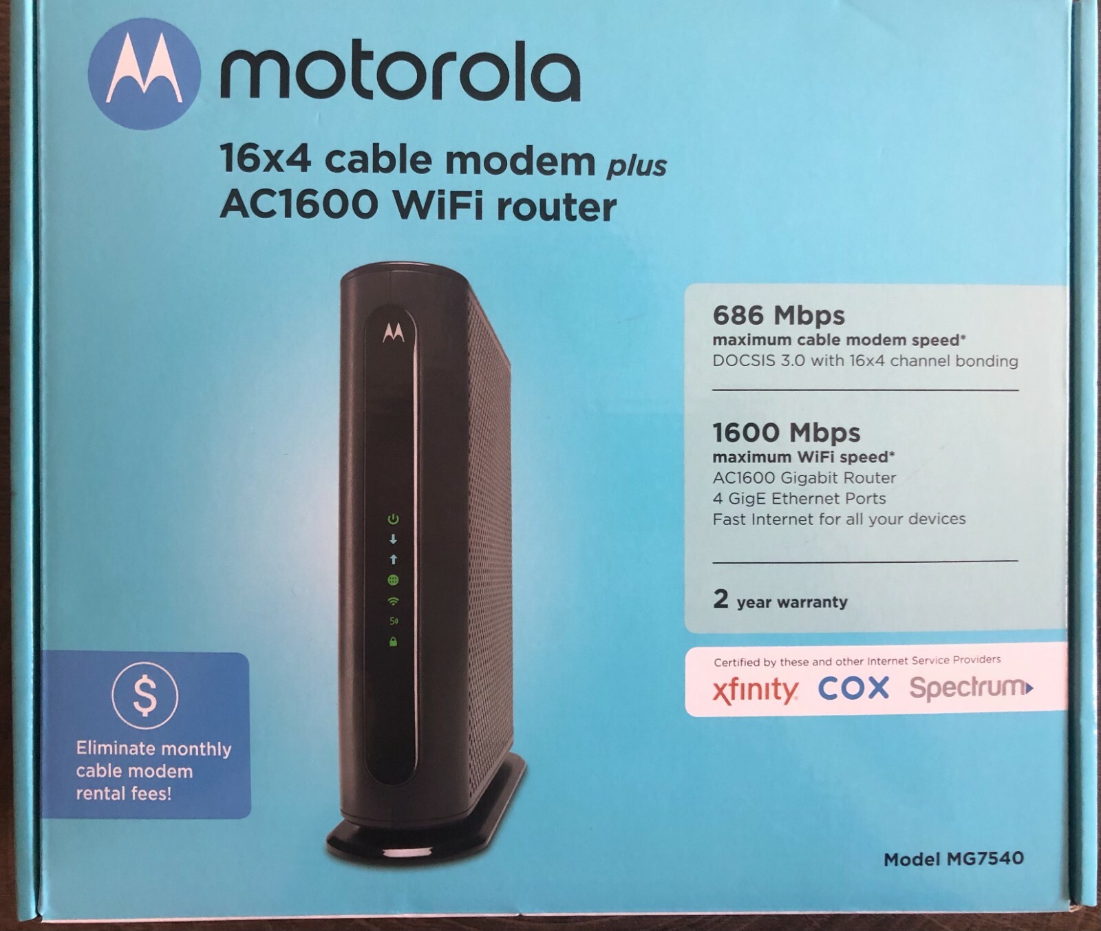 MG7540 16×4 Cable Modem plus AC1600 Dual Band Wi-Fi® with DFS
