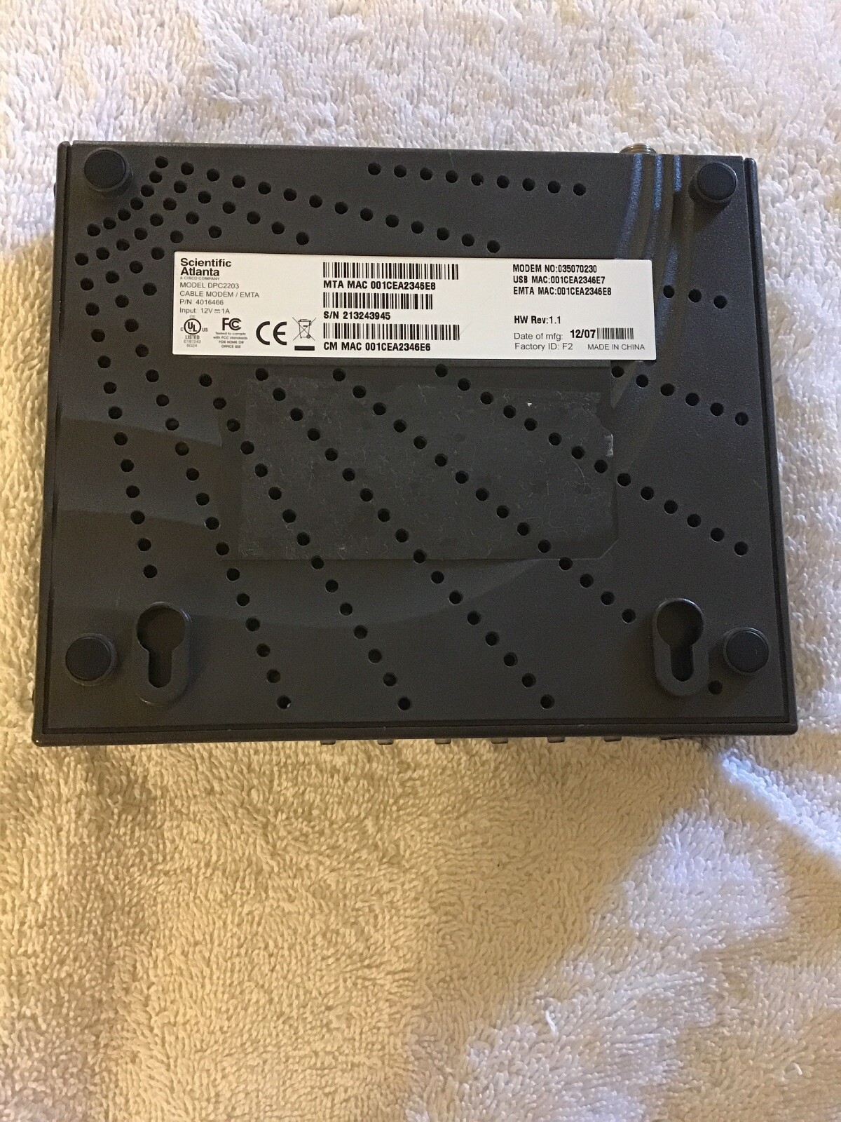 Scientific Atlanta Cisco Co. DPC2203 Cable Modem Pin 4016466 **MODEM ONLY**