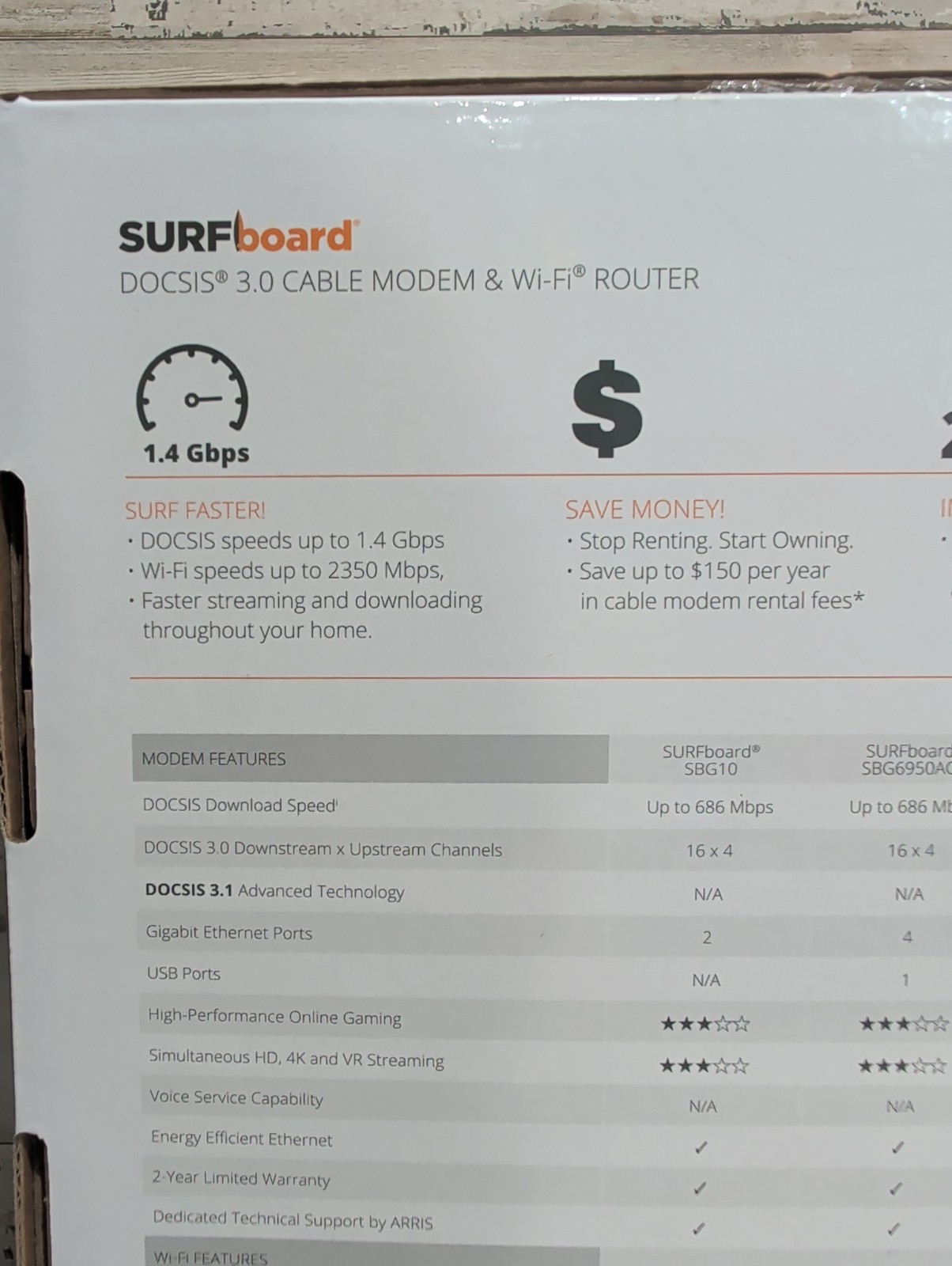 ARRIS SURFboard SBG7600AC2 DOCSIS 3.0 Cable Modem AC2350 Wi-Fi Router