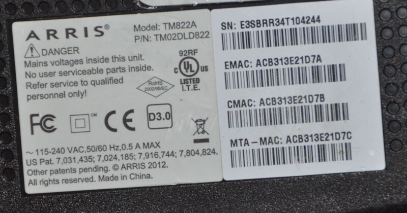 Arris Cable Modem Model TM822A