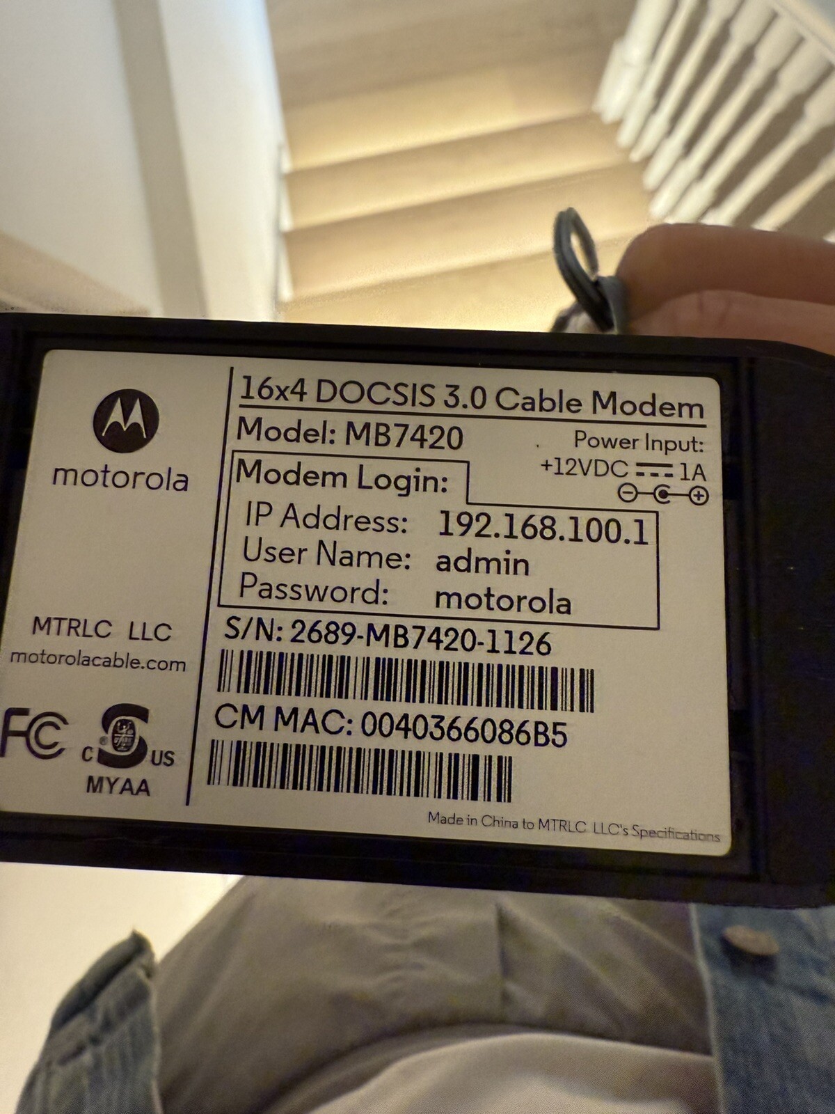 Motorola MB742010 686mbps DOCSIS 3.0 Cable Modem