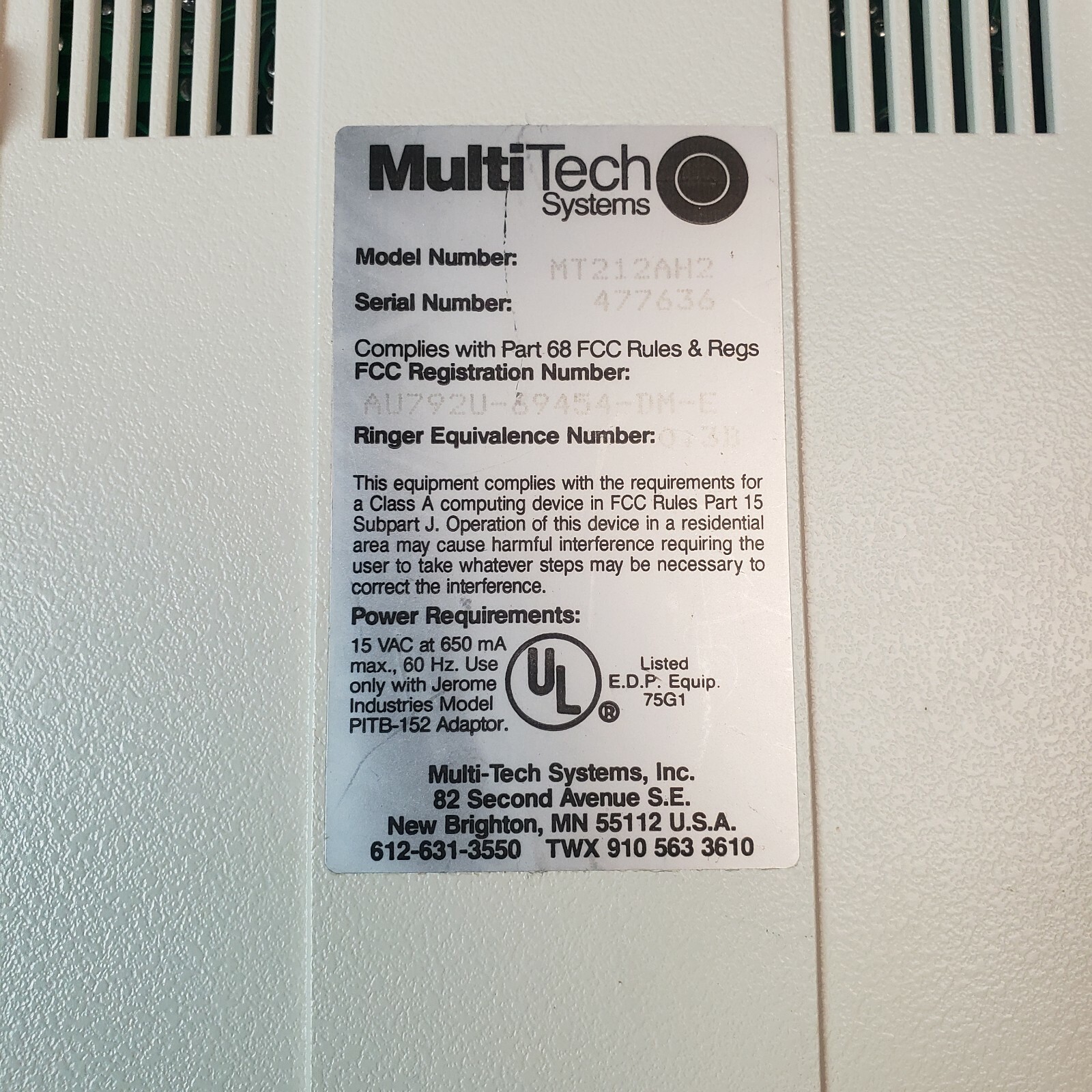 Multi Tech Systems Multimodem MT212AH2