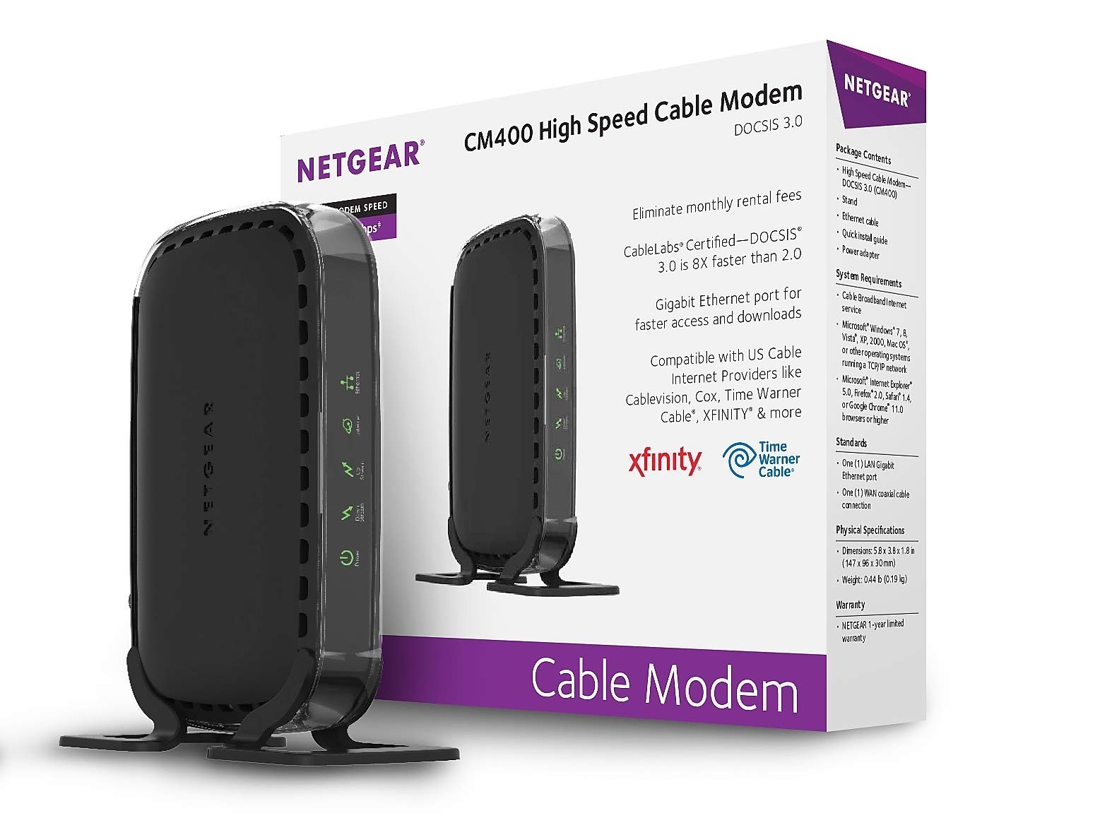 NIB Sealed NETGEAR High Speed Cable Modem DOCSIS 3.0 340MBPS #CM400 Good Cond