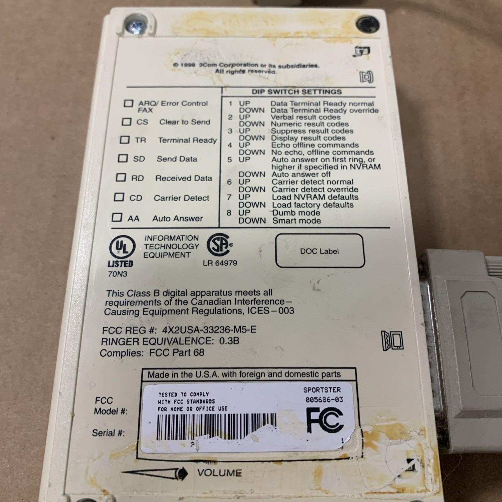 US Robotics – Sportster 33.6 Faxmodem Device