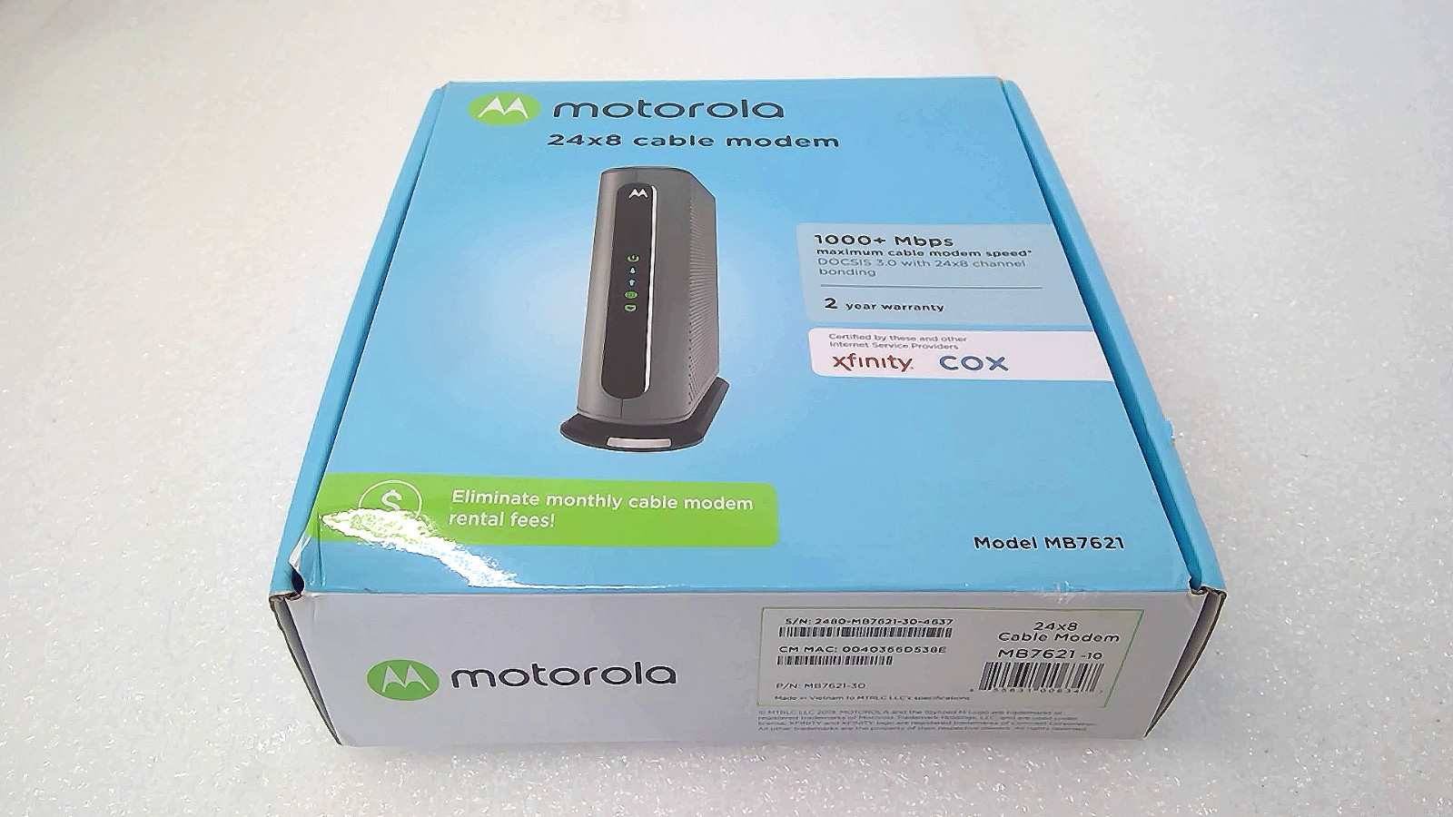 Open Box Motorola MB7621 1802 V1.0 Modem 1000 MBPS 24×8 Cable