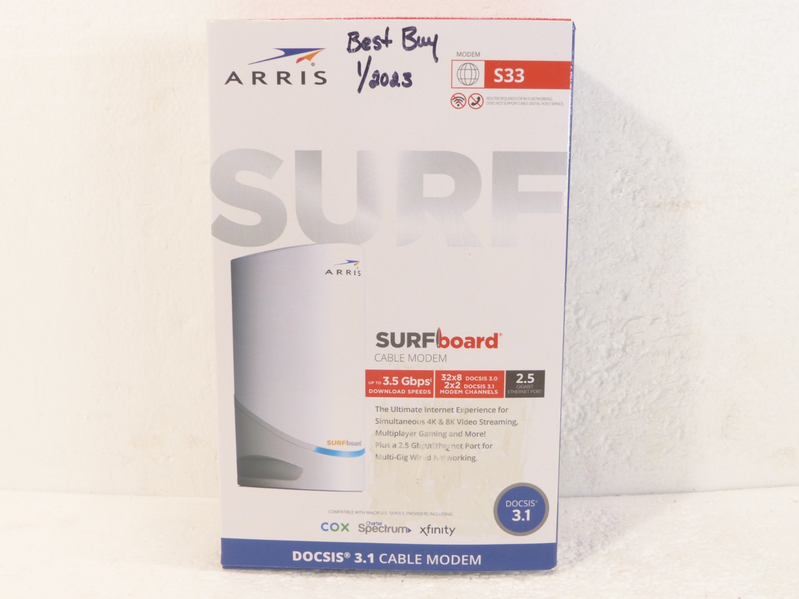 ARRIS SURFboard S33 DOCSIS 3.1 2.5Gbps Cable Modem White w/ Box, Power Adapter
