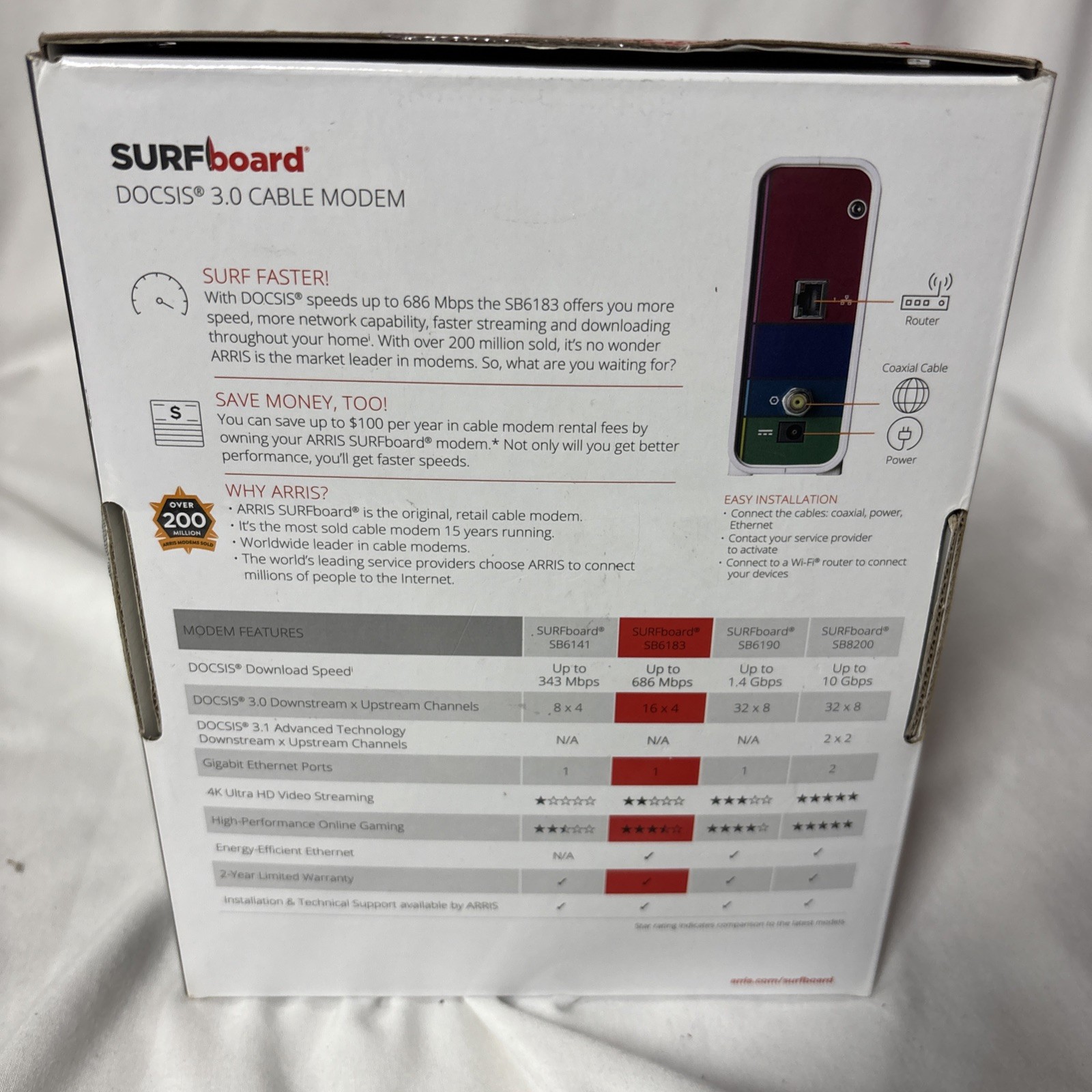 ARRIS SURFboard SB6183 DOCSIS 3.0 Cable Modem for Spectrum, COX, Xfinity