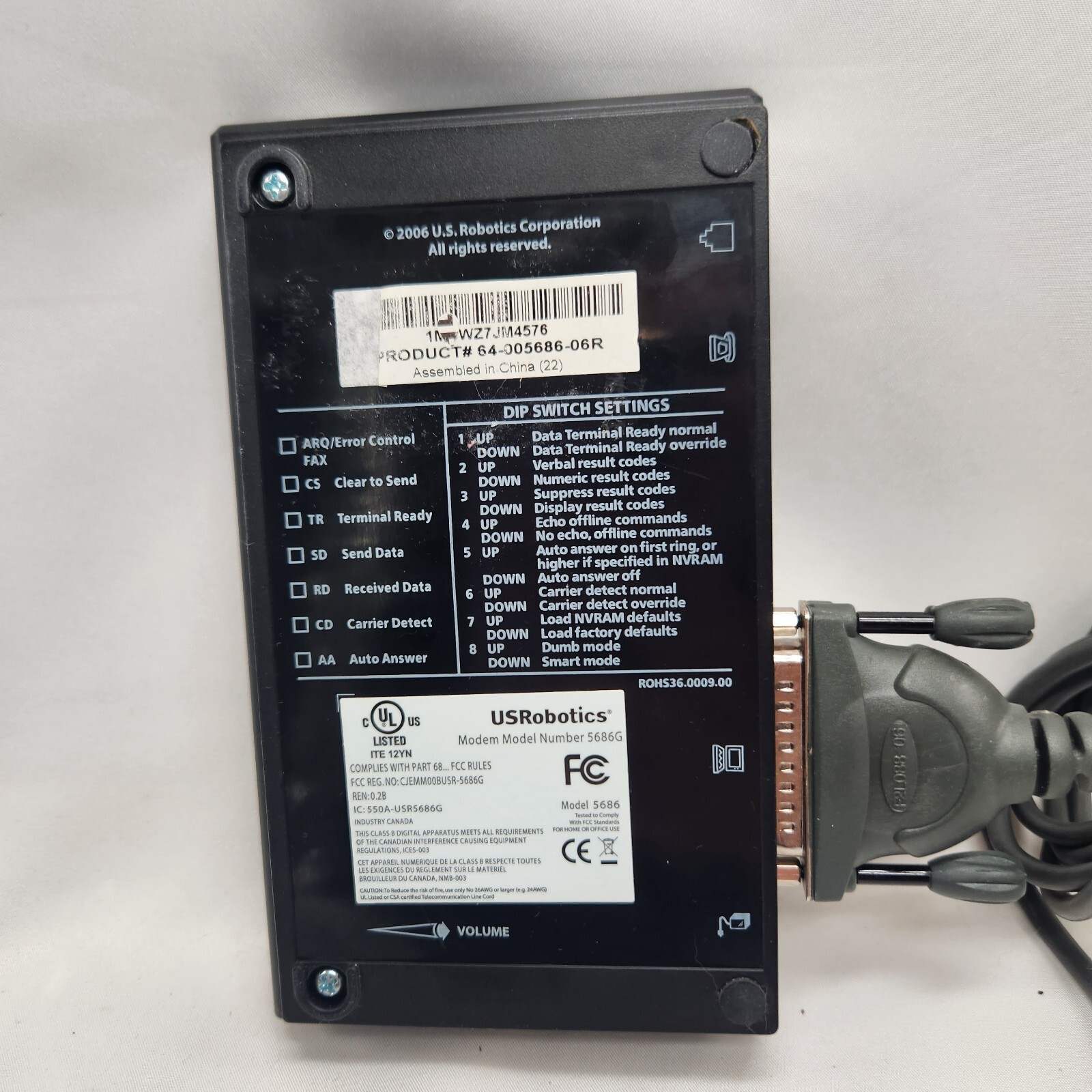 US Robotics V.92 External Modem no power cord