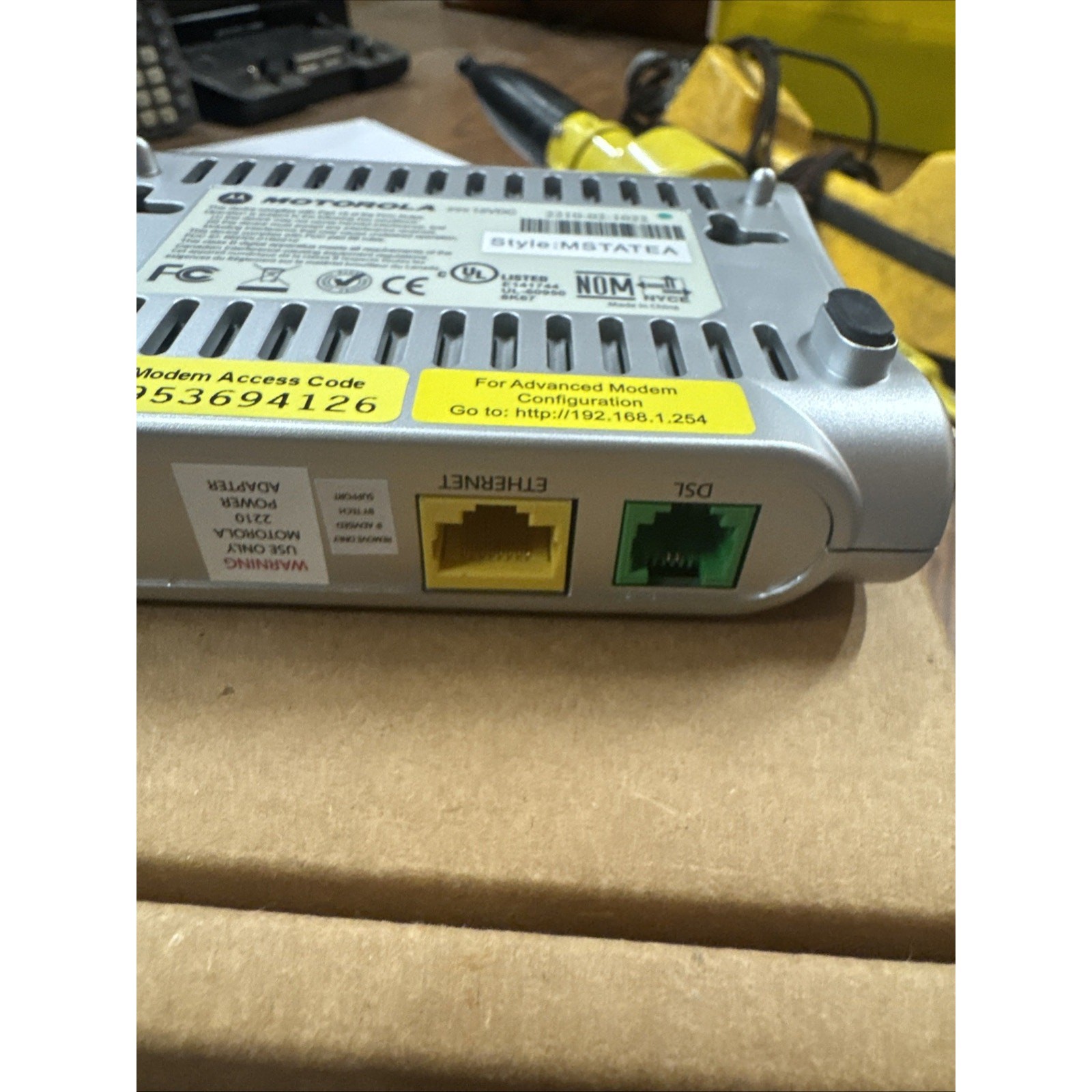 Motorola DSL Modem MSTATEA 2210 02 1022 AT&T High Speed ethernet Geof9