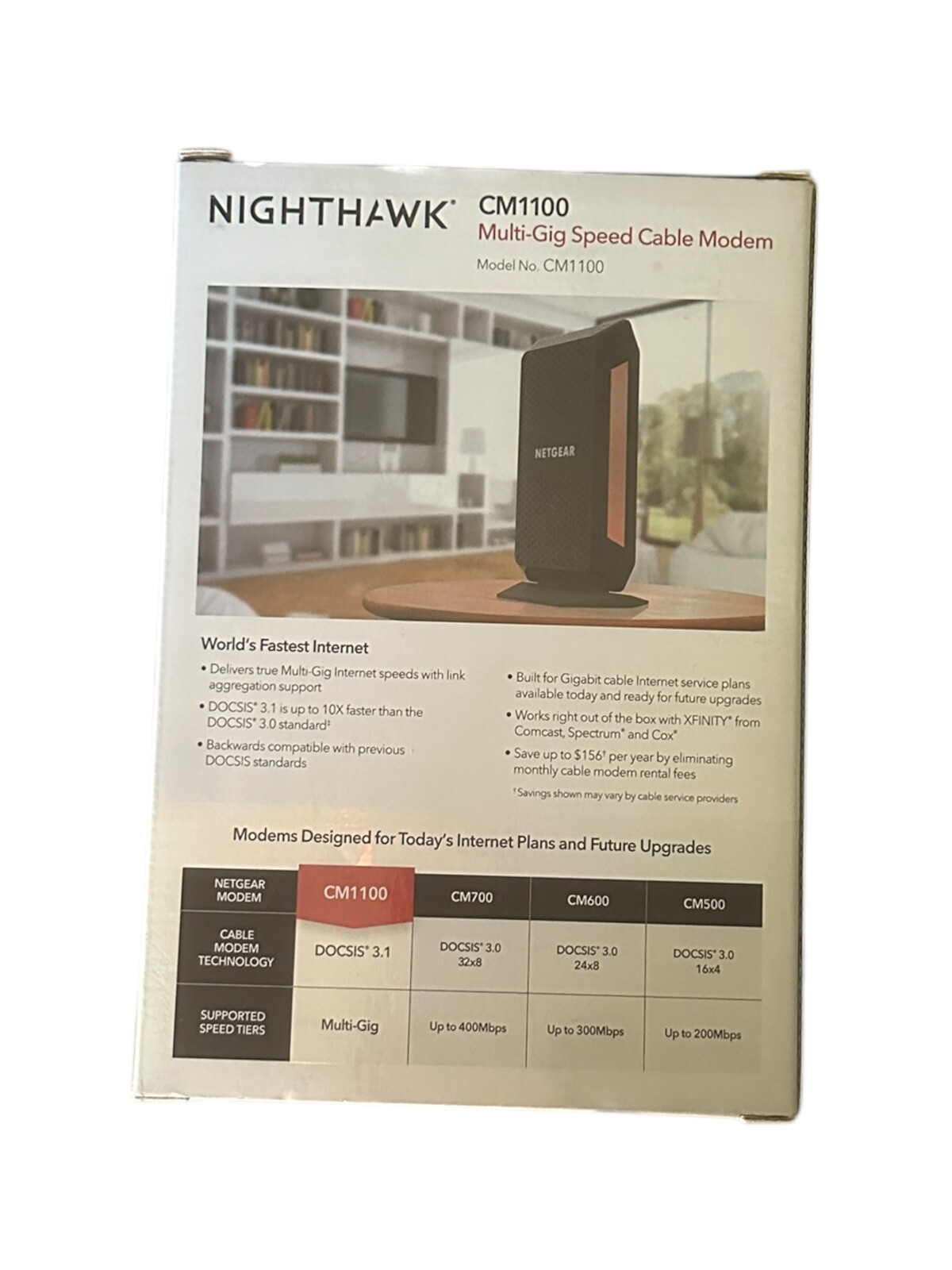NETGEAR Nighthawk Model CM1100 Multi-Gig Speed Cable Modem DOCSIS 3.1 – Open Box