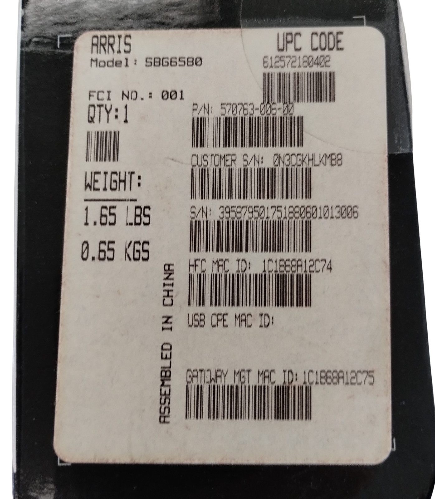Arris Surboard Cable Modem & Wifi Router N300 Dual-Band DOCSIS3.0 SBG6580