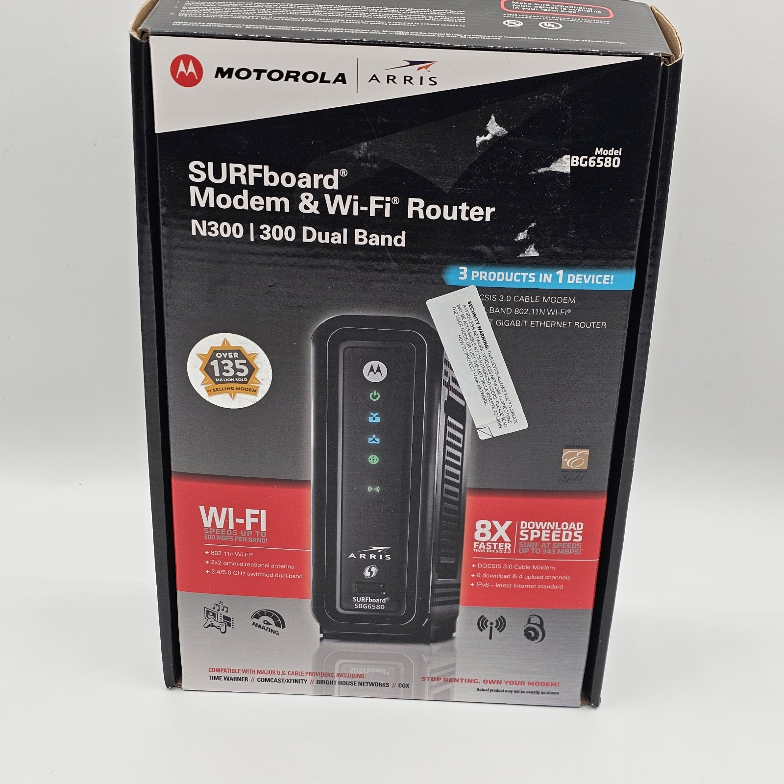 ARRIS Motorola SURFboard SBG6580 Modem & Wi-Fi Router N300 Dual Band – Powers On