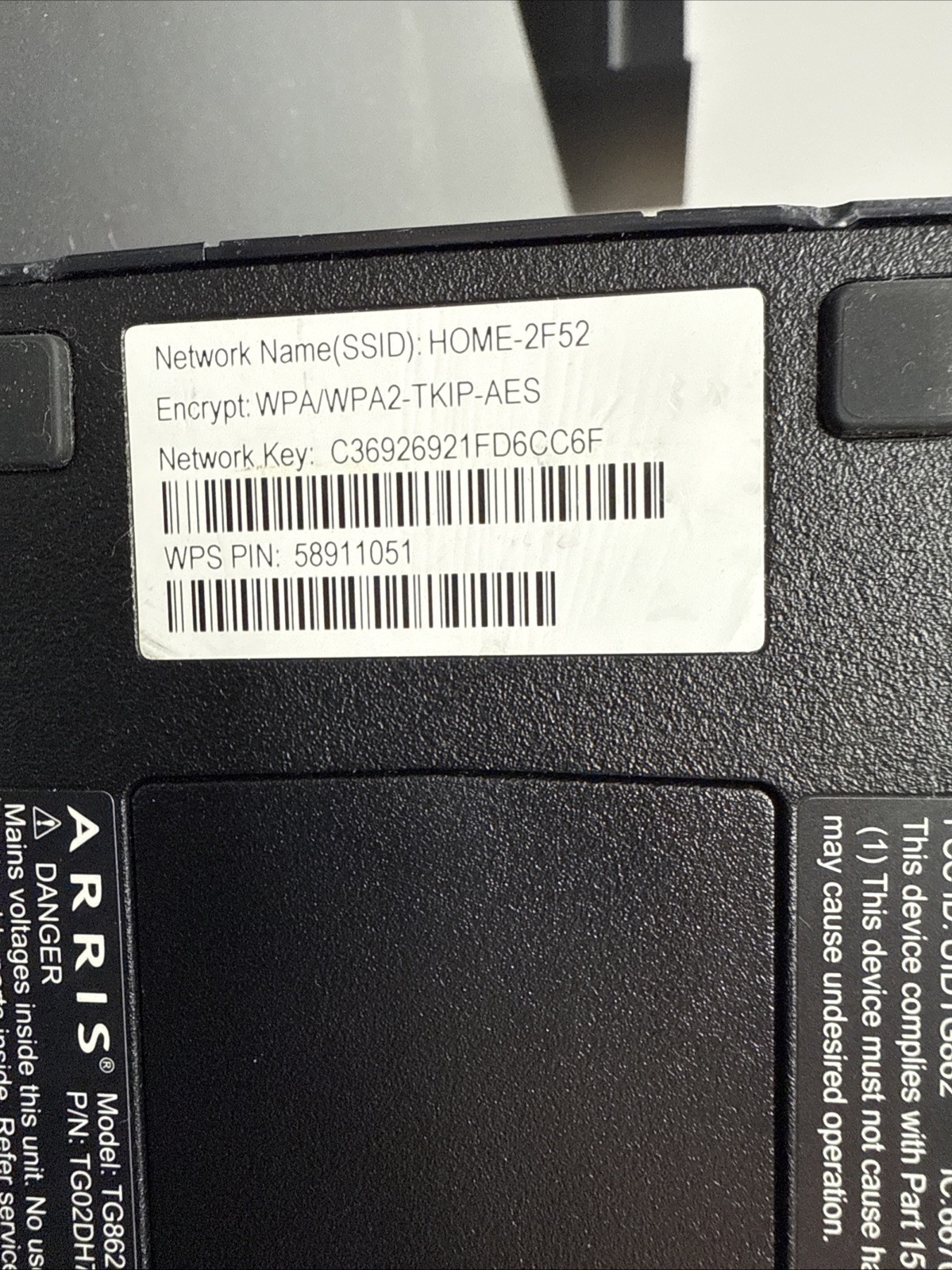Xfinity Arris Router Model: TG862G/CT