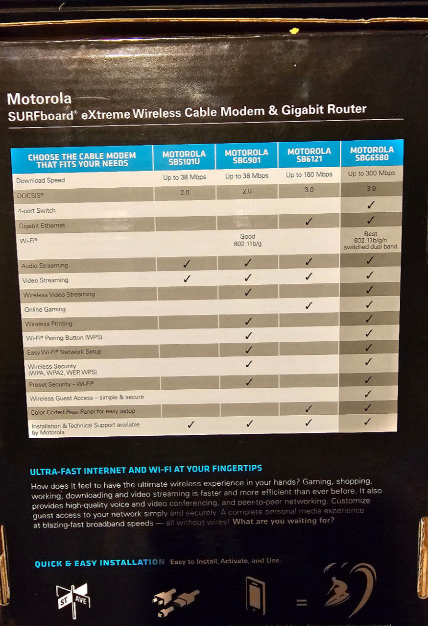 Motorola SBG6580 Wireless Cable Modem Router Internet WiFi Comcast Xfinity COX