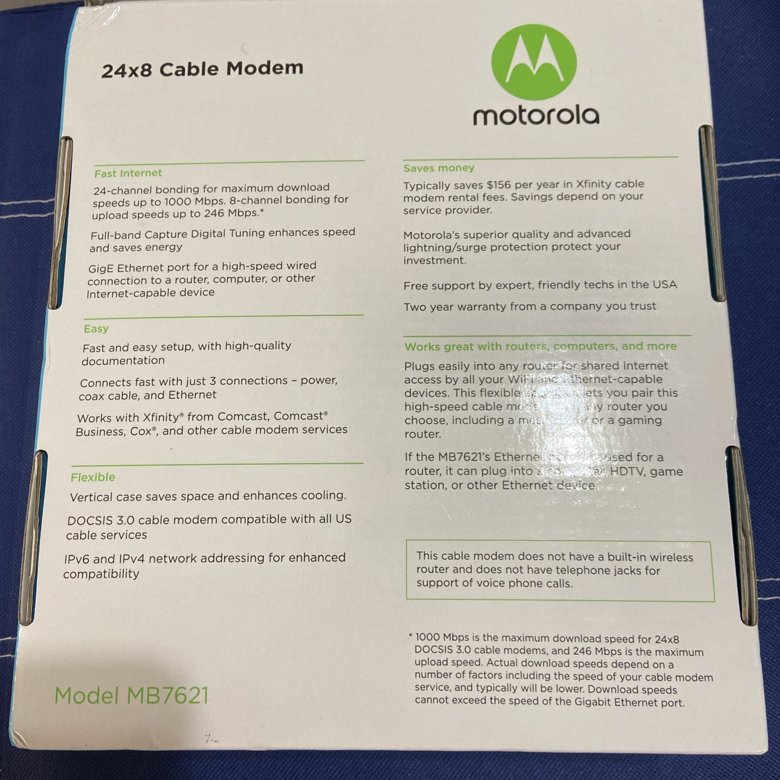 🔥🔥Motorola MB7621-10 1000 Mbps Cable Modem New/Open Box. 🔥🔥🔥