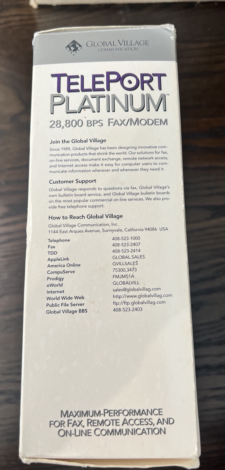 Global Village TELEPORT PLATINUM 28,800 BPS Fax Modem For Macintosh Mac