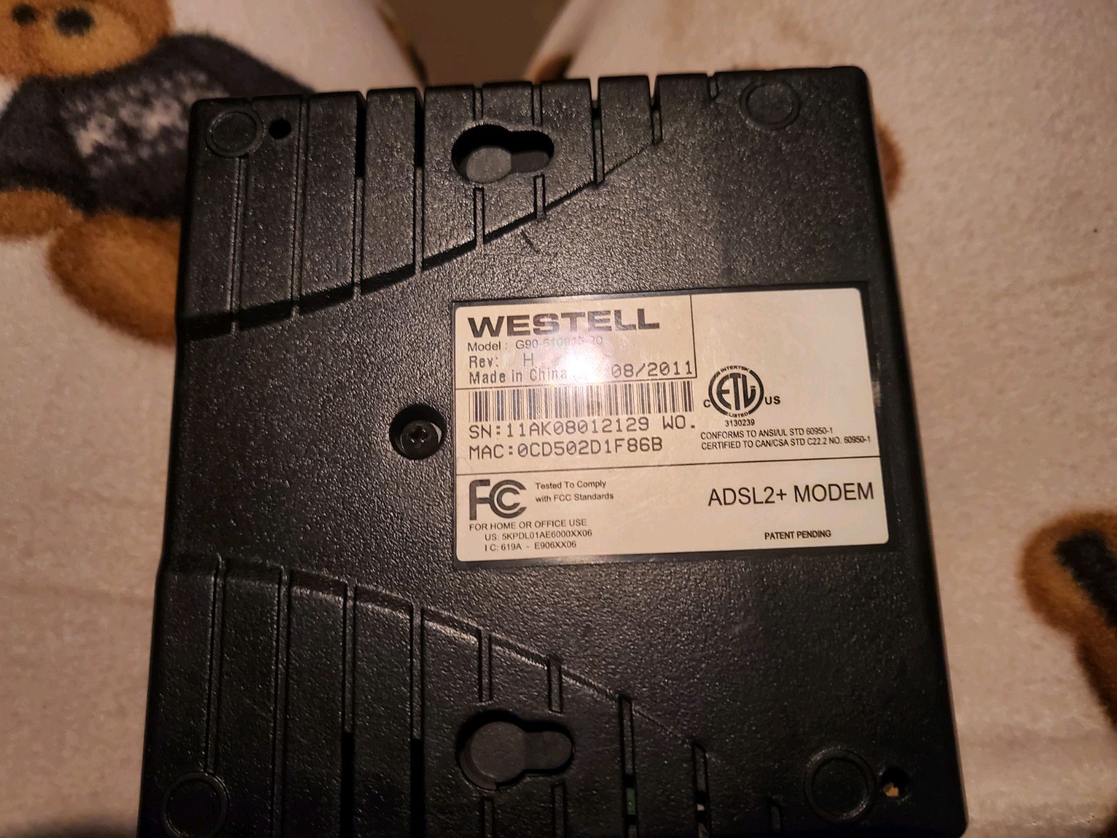 WESTELL 6100G ADSL2+ DSL MODEM G90-610015-20 REV H