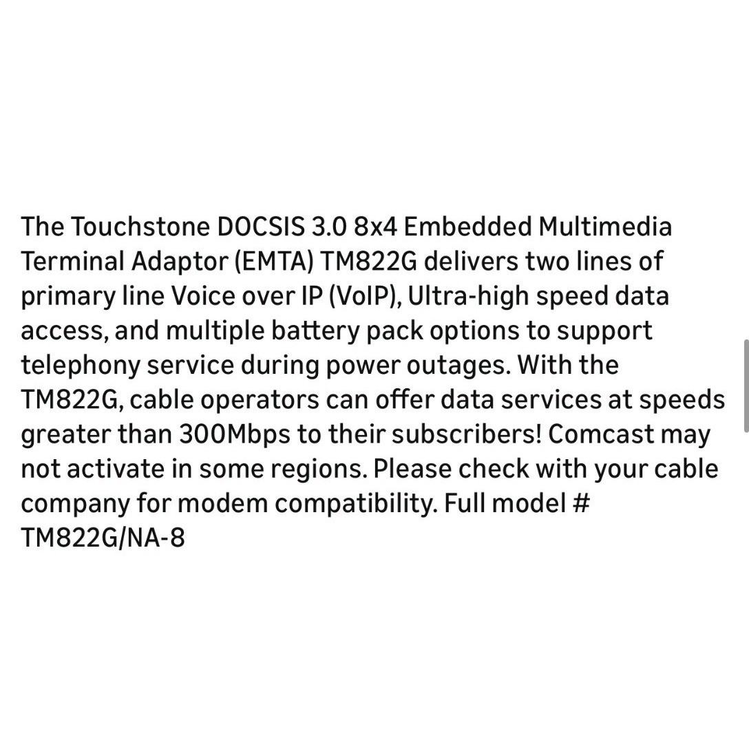 ARRIS Touchstone TM822G DOCSIS 3.0 8×4 Telephony Modem – Black