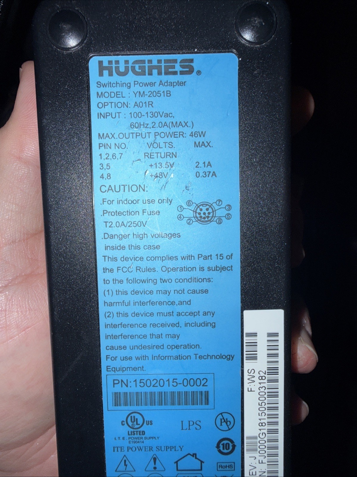 Hughes YM-2051B Satellite Power Adapter for HN1000/HN1100/HN9000 Complete