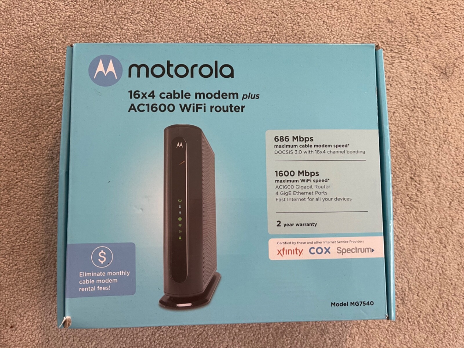 Motorola MG7540-10 16×4 Cable Modem – Black