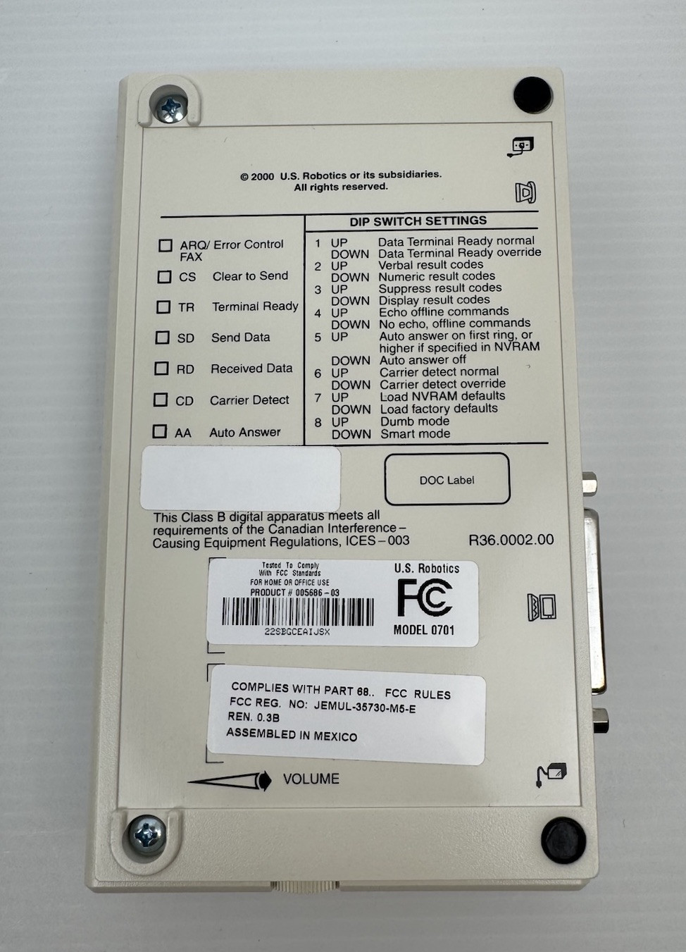US Robotics 56K Faxmodem V.92 & V.90 5686 USR5686D Used