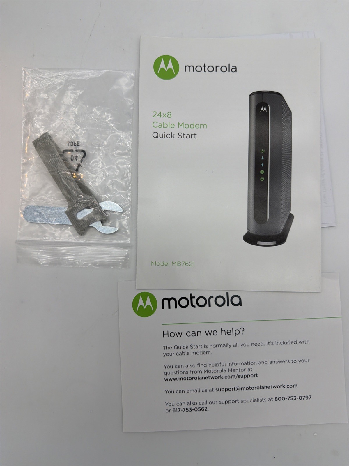 New Motorola 24×8 Cable Modem Model MB7621 DOCSIS 3.0 – AC Adapter and LAN Cable