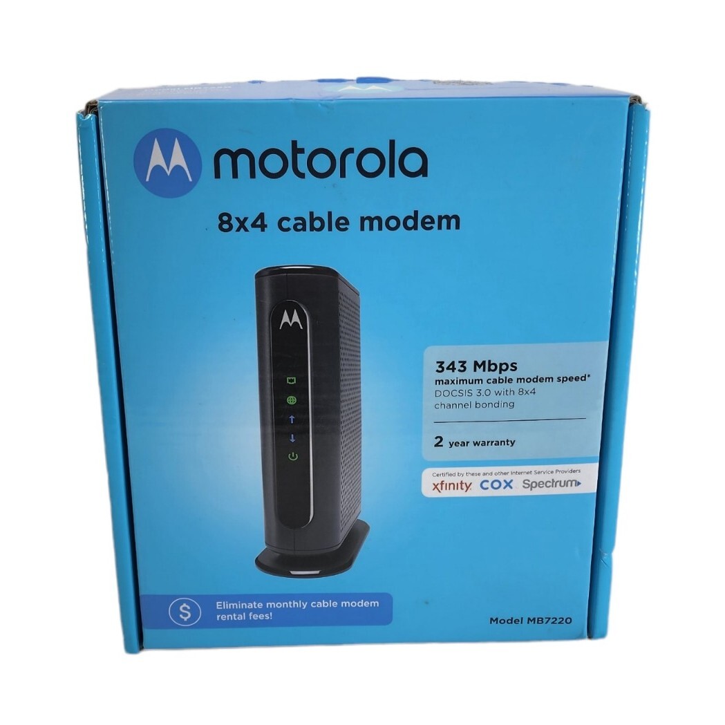 MOTOROLA 8×4 Cable Modem, Model MB7220, 343 Mbps DOCSIS 3.0