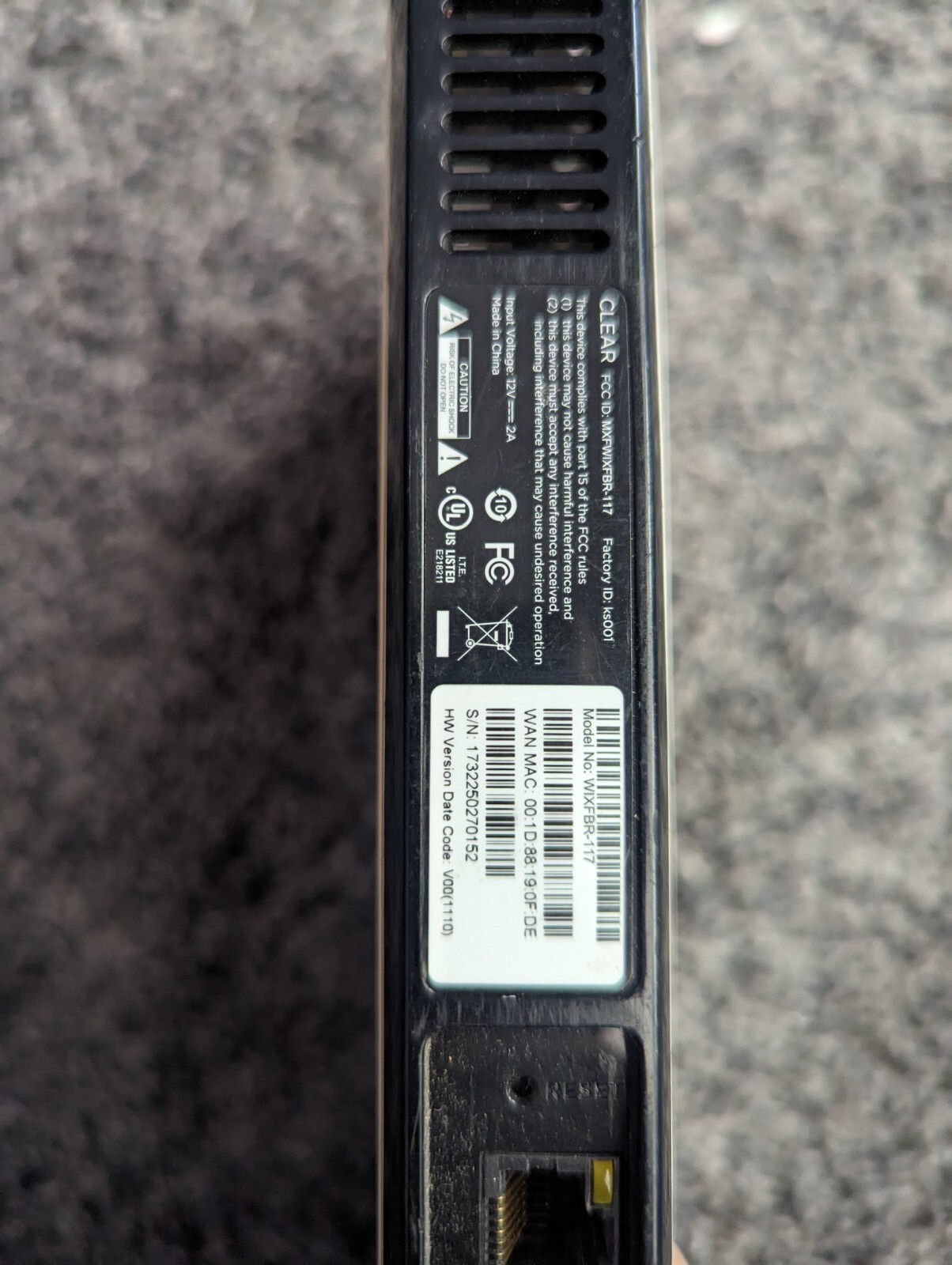 CLEAR Wireless Home Internet Modem WIXFBR-117