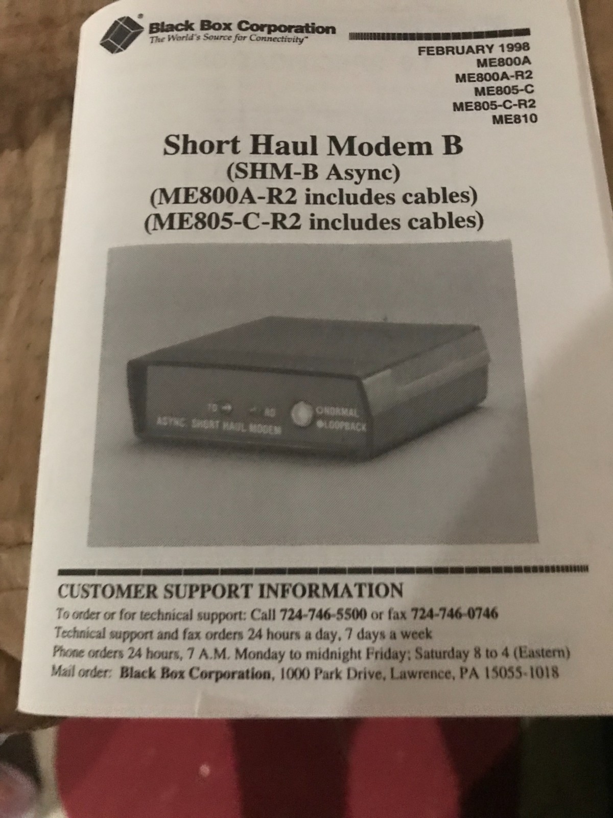 BLACK BOX SHORT HAUL MODEM MODEL ME800A