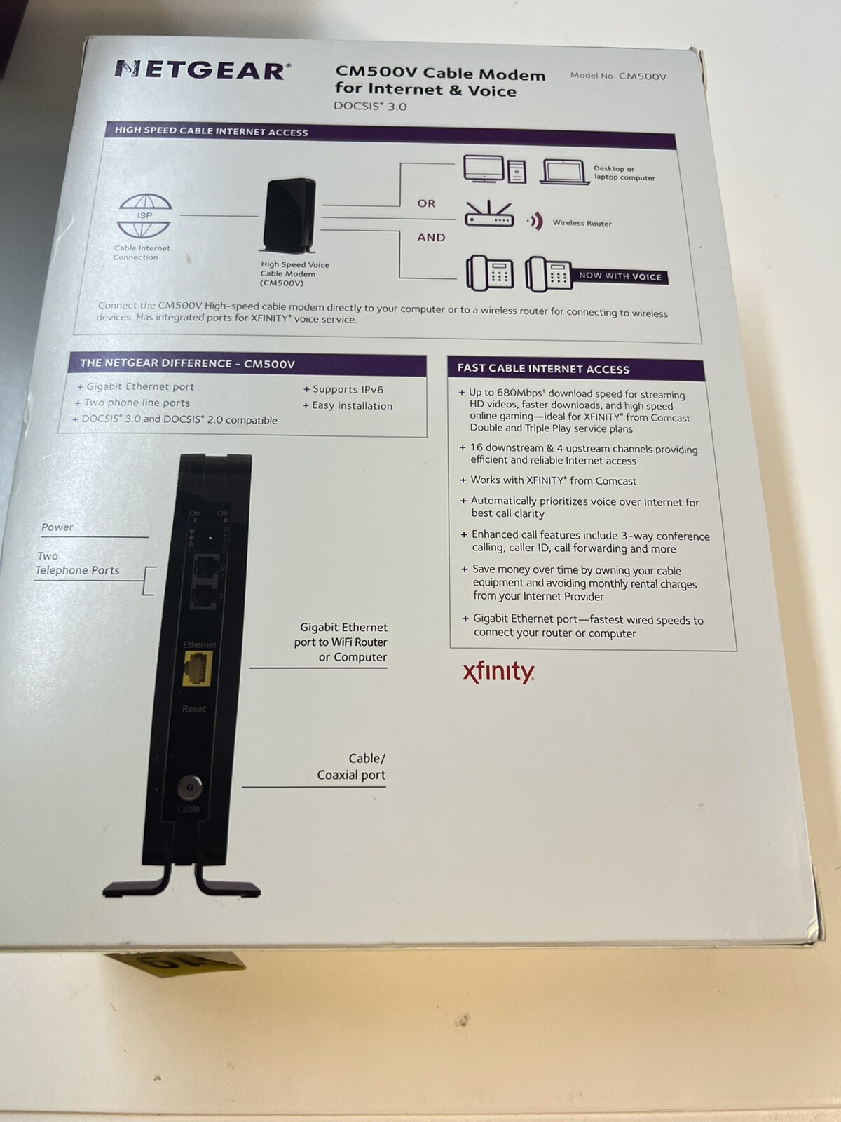 Netgear CM500 DOCSIS 3.0 680 Mbps High Speed Cable Modem Cables With It