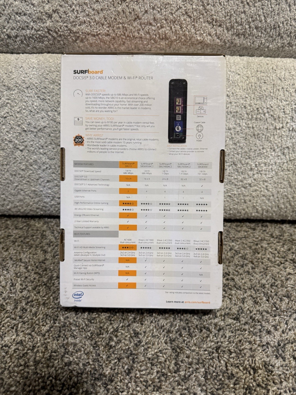 ARRIS SURFboard SBG10 Dual Band AC1600 Docsis 3 WIFI Cable Modem & Router In One