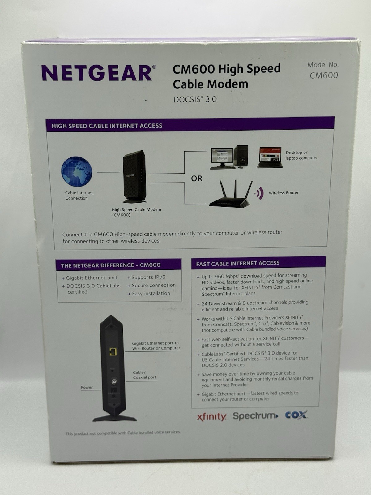 NETGEAR CM600 HIGH SPEED CABLE MODEM DOCSIS 3.0 Open Box Never Used