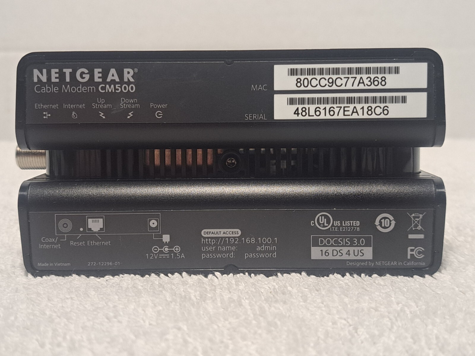 NETGEAR CM500 Networking (CM500100NAS) Cable Modem 680 Mbps Tested Working