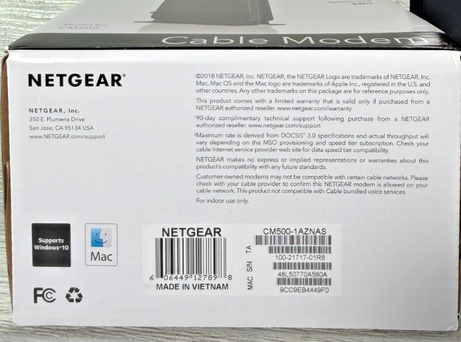 NETGEAR CM500-1AZNAS 16×4 DOCSIS 3.0 Cable Modem Max Download Speeds of 680 mbps