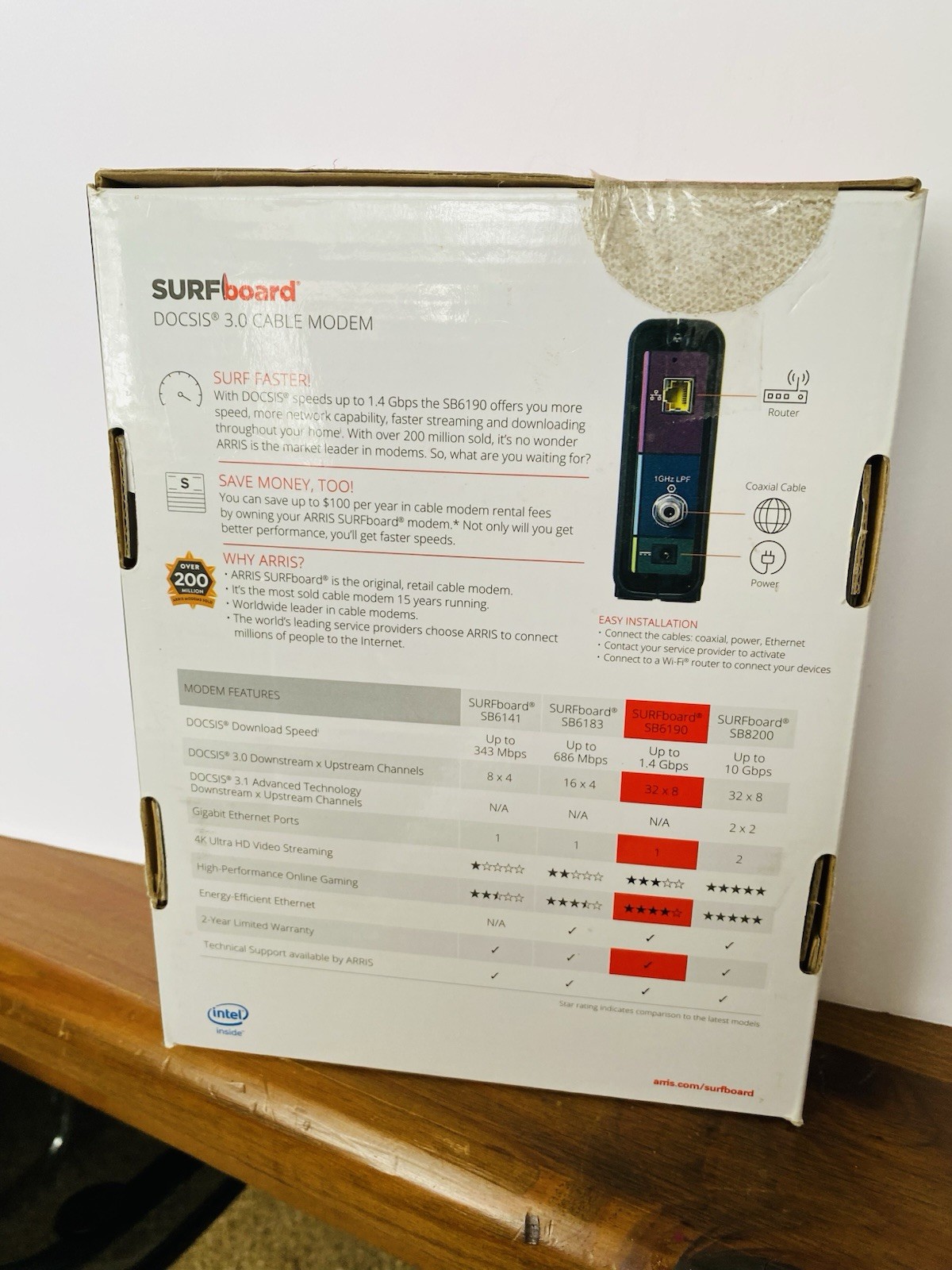 ARRIS Surfboard SB6190-RB DOCSIS 3.0 Cable Modem, White