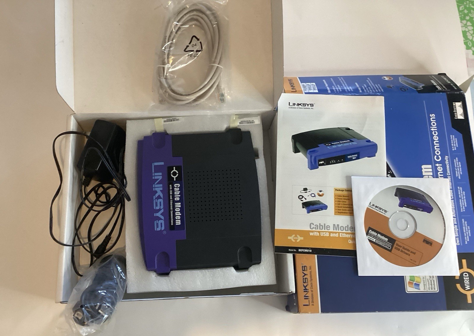 Linksys Model Befcmu10 Cable Modem W/ USB & Ethernet Connection Wired