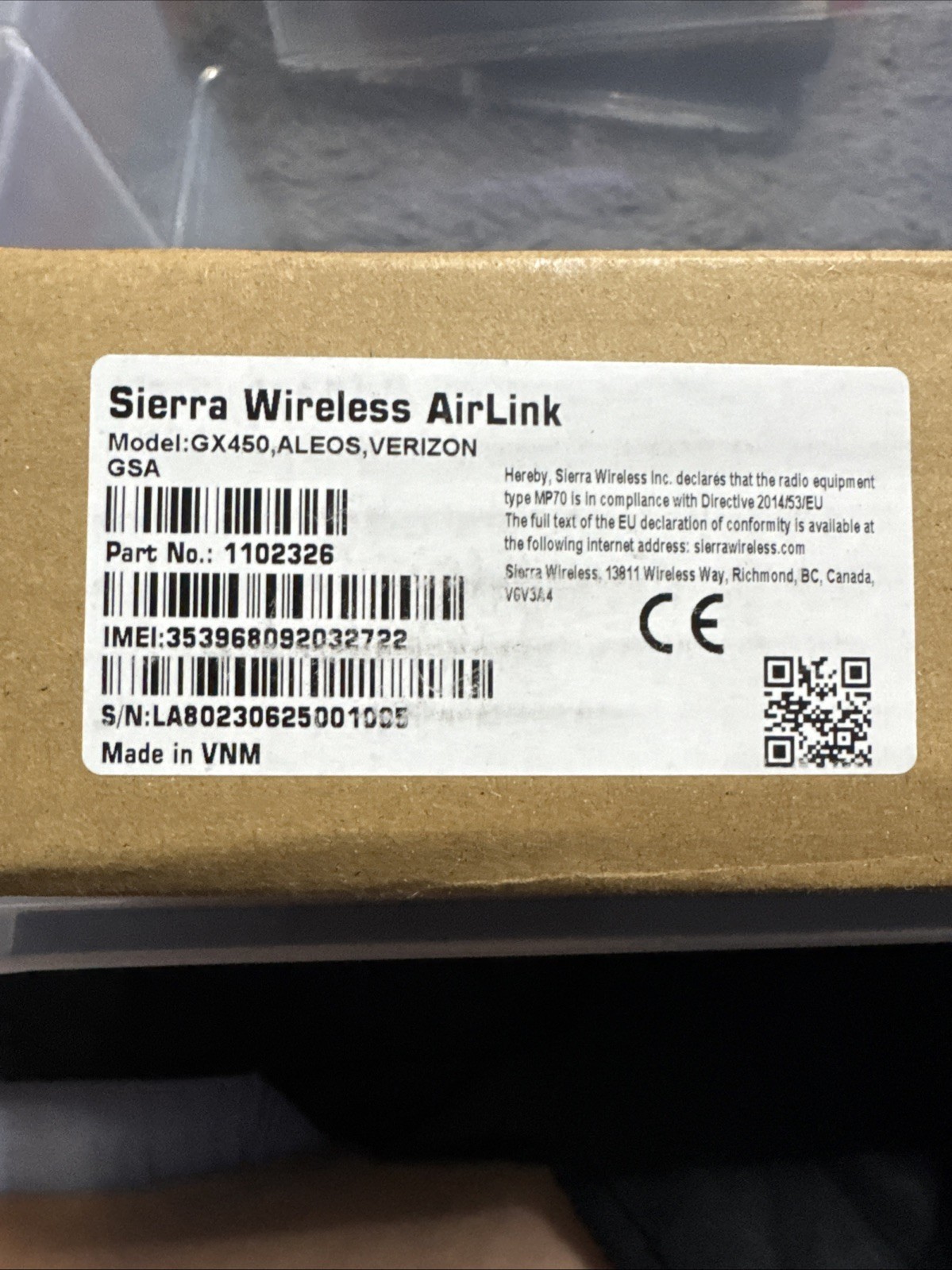 Sierra Wireless AirLink GX450 Verizon Gateway P/N 1102326 – NEW, Open Box