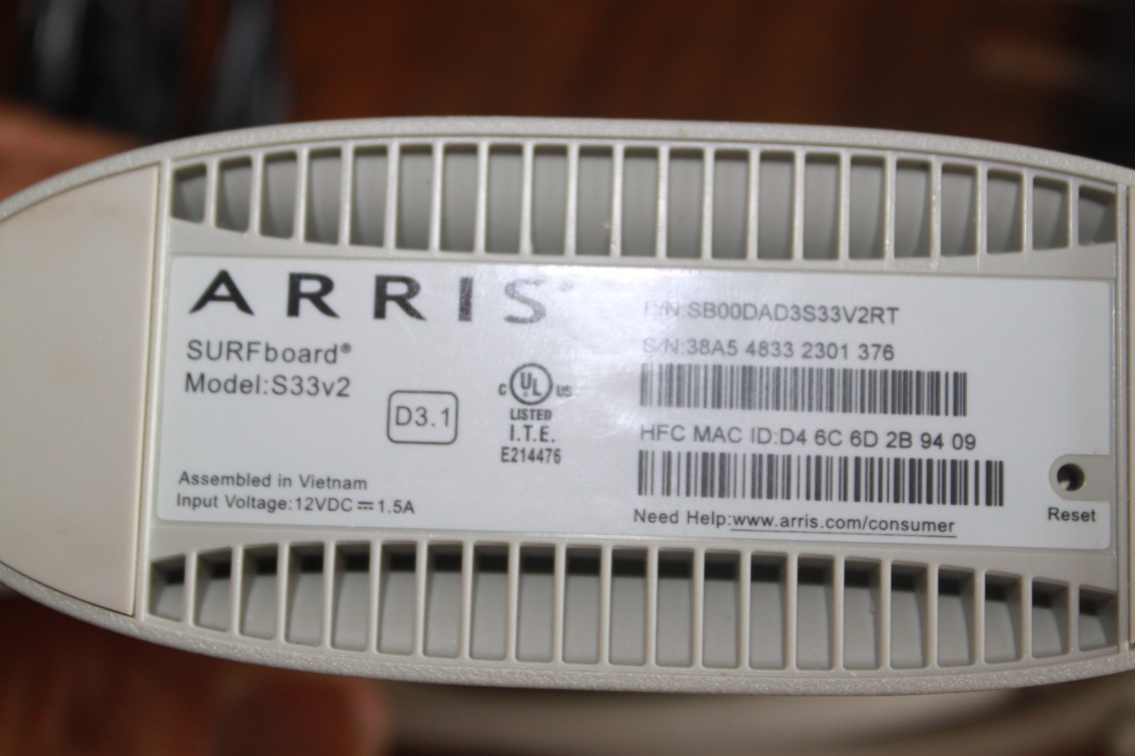 ARRIS S33 SURFboard DOCSIS 3.1 Multi-Gigabit Cable Modem 2.5 Gbps Ethernet Port