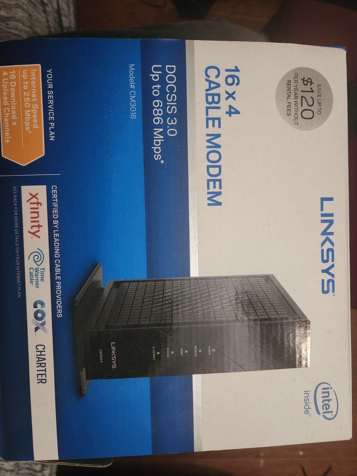 Linksys Docsis 3.0 16×4 Cable Modem Intel CM3016 New & Sealed