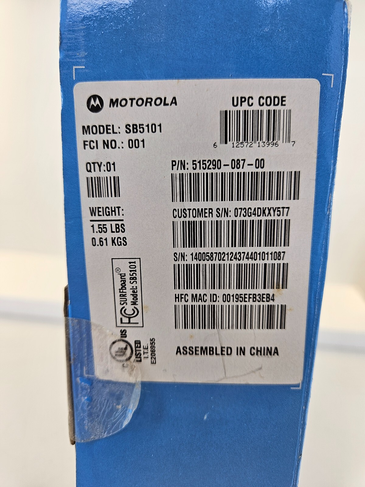 Motorola SB5101 38.91 Mbps Cable Modem NEW