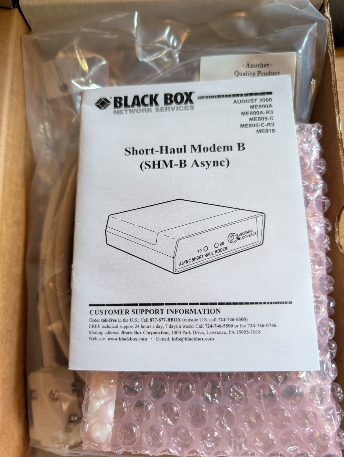 NEW BLACK BOX ME805C-R2 SHORT-HAUL MODEM B WITH CABLES