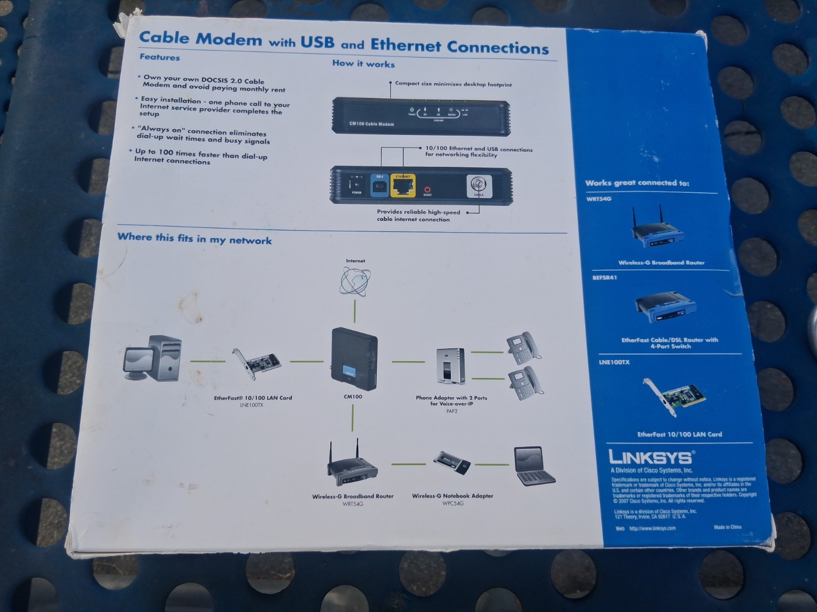 Linksys CM100 Cable Modem W/ USB & Ethernet Connections